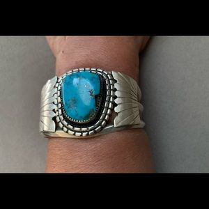 Native American Turquoise Silver Cuff Bracelet